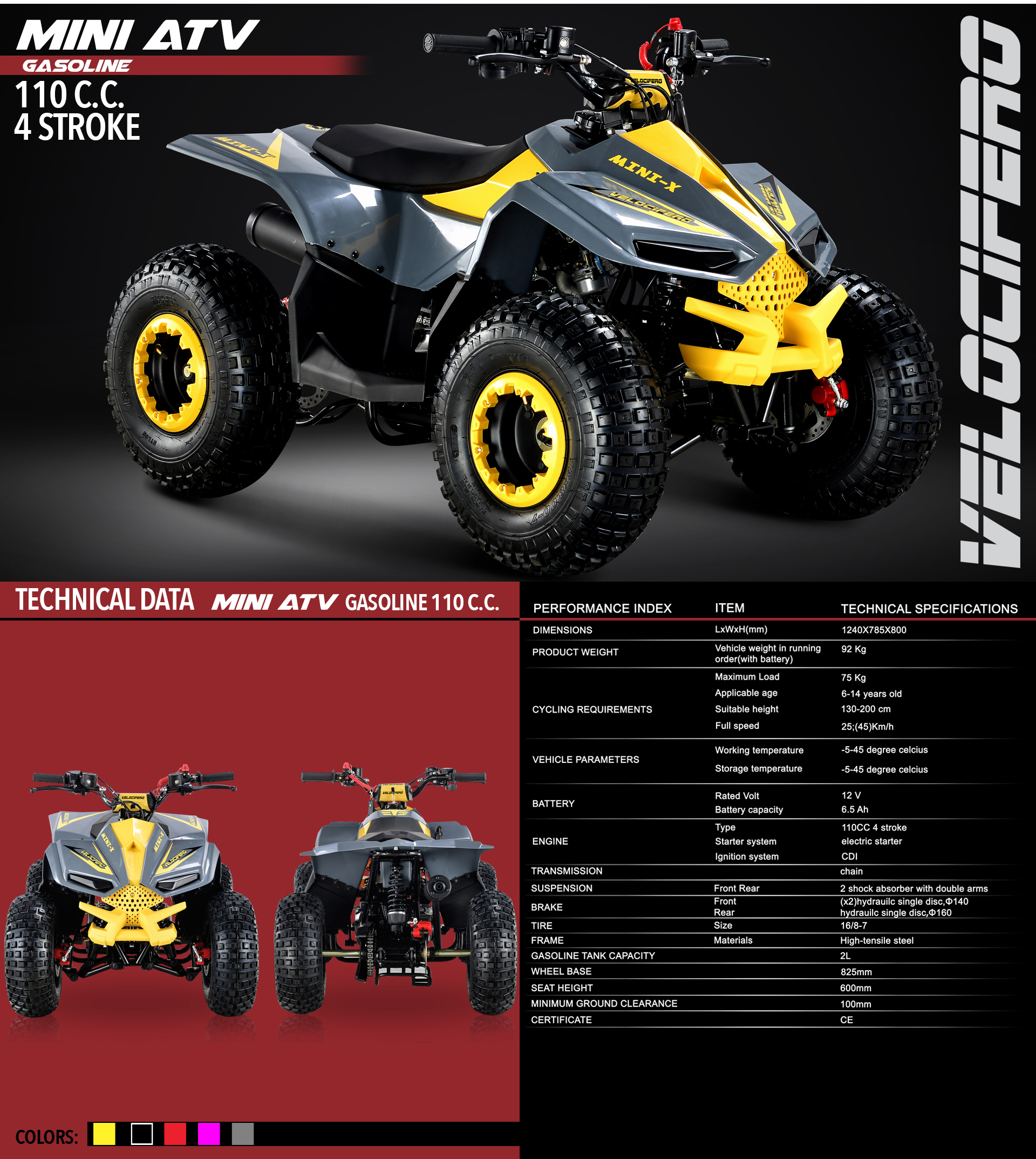 mini atv benzina kids range velocifero