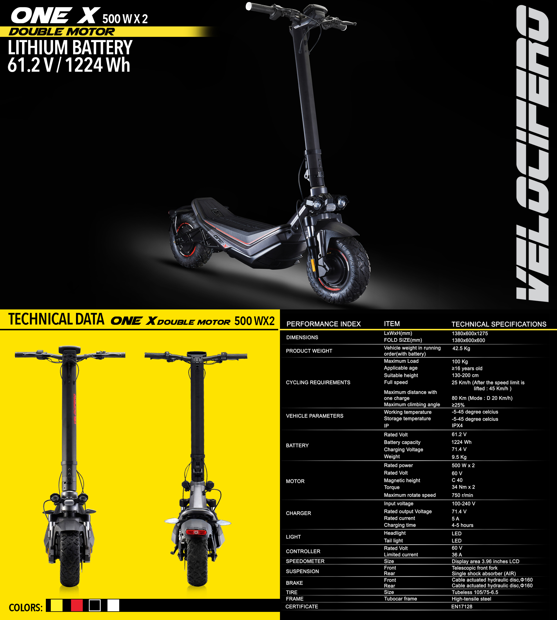 kick scooter one x 500 w x2 velocifero electric mobility