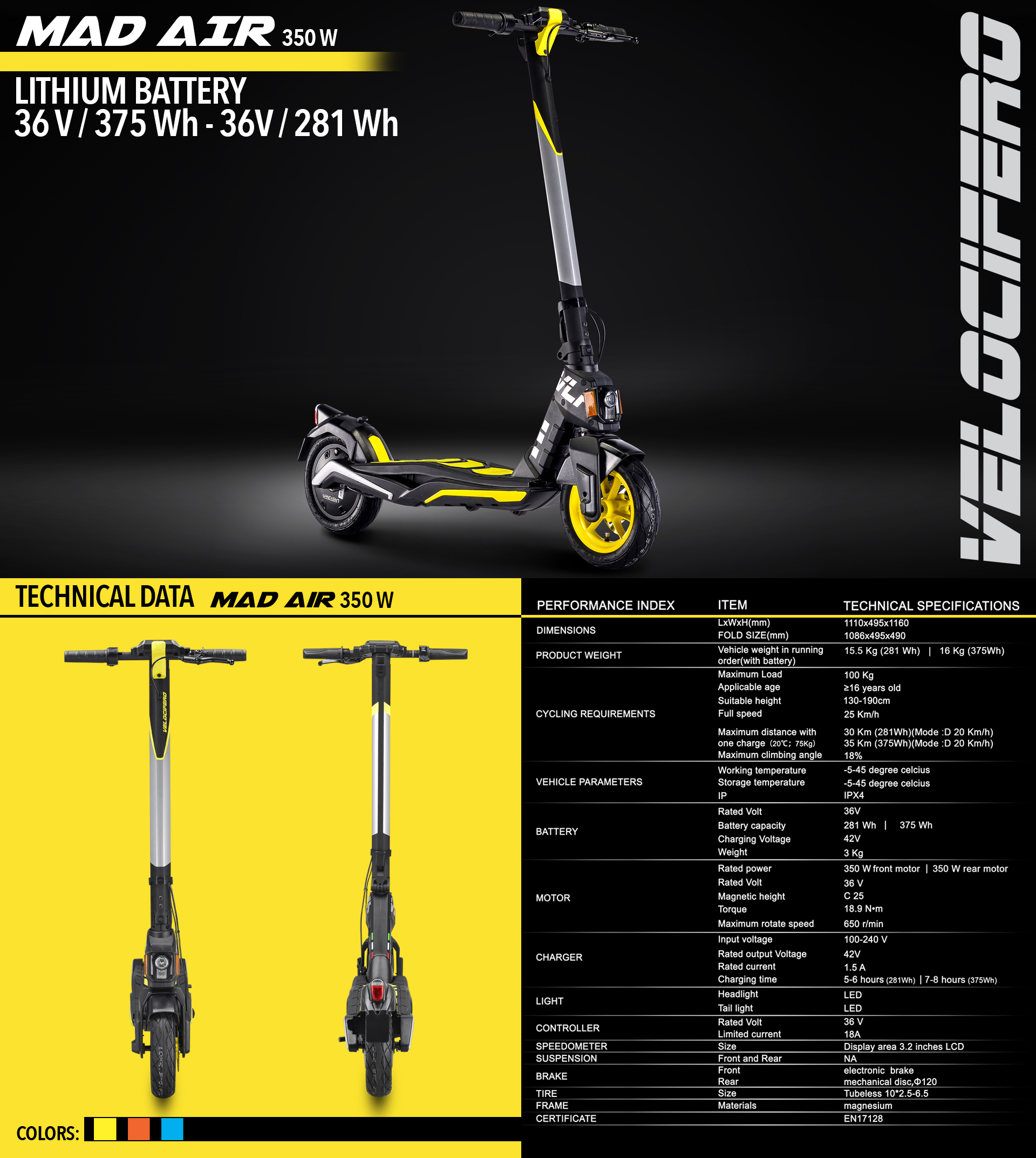 MAD AIR 350w electric kick scooter velocifero emobility