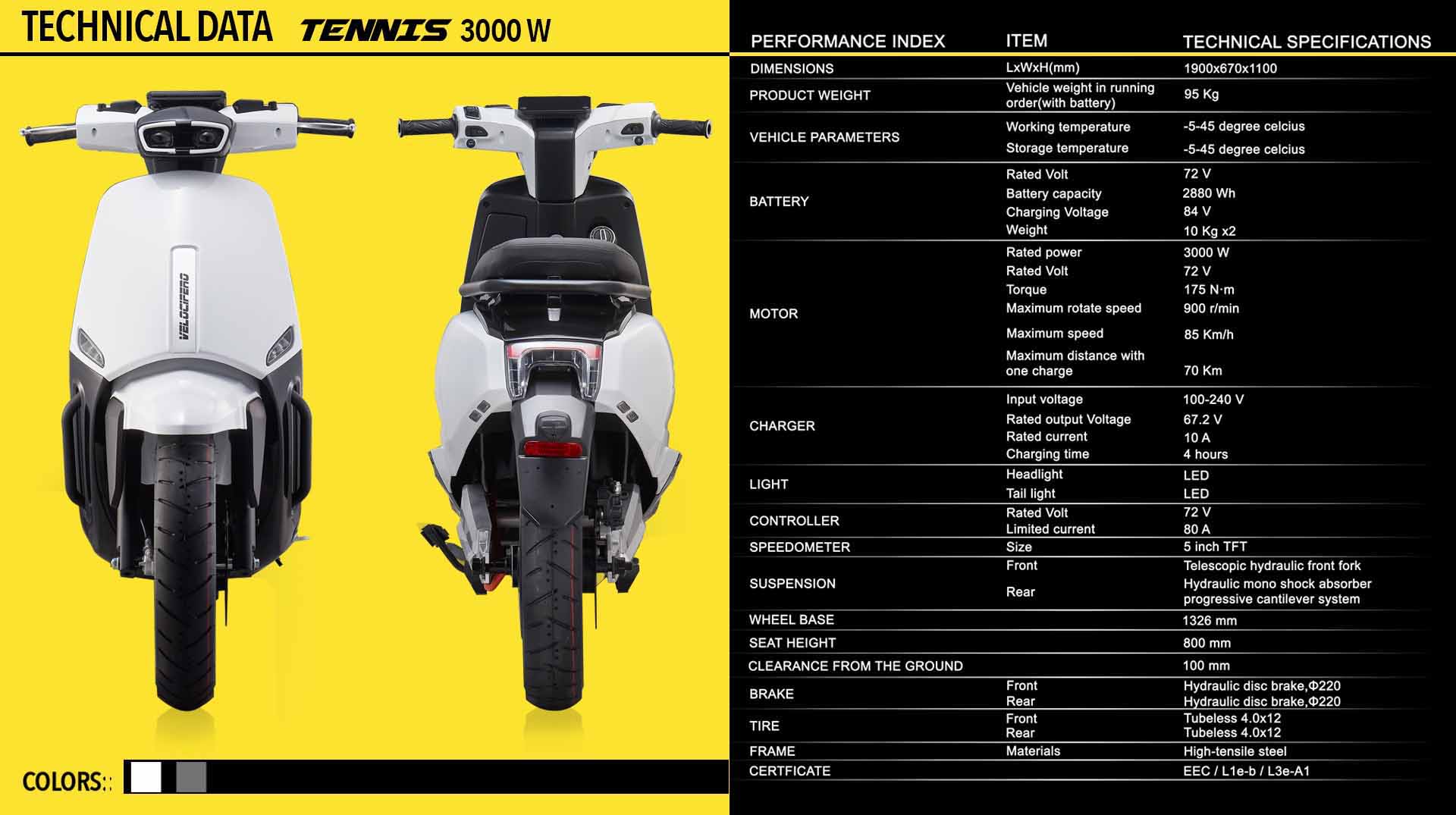 Tennis by Velocifero electric scooter 125 cc Tartarini Design