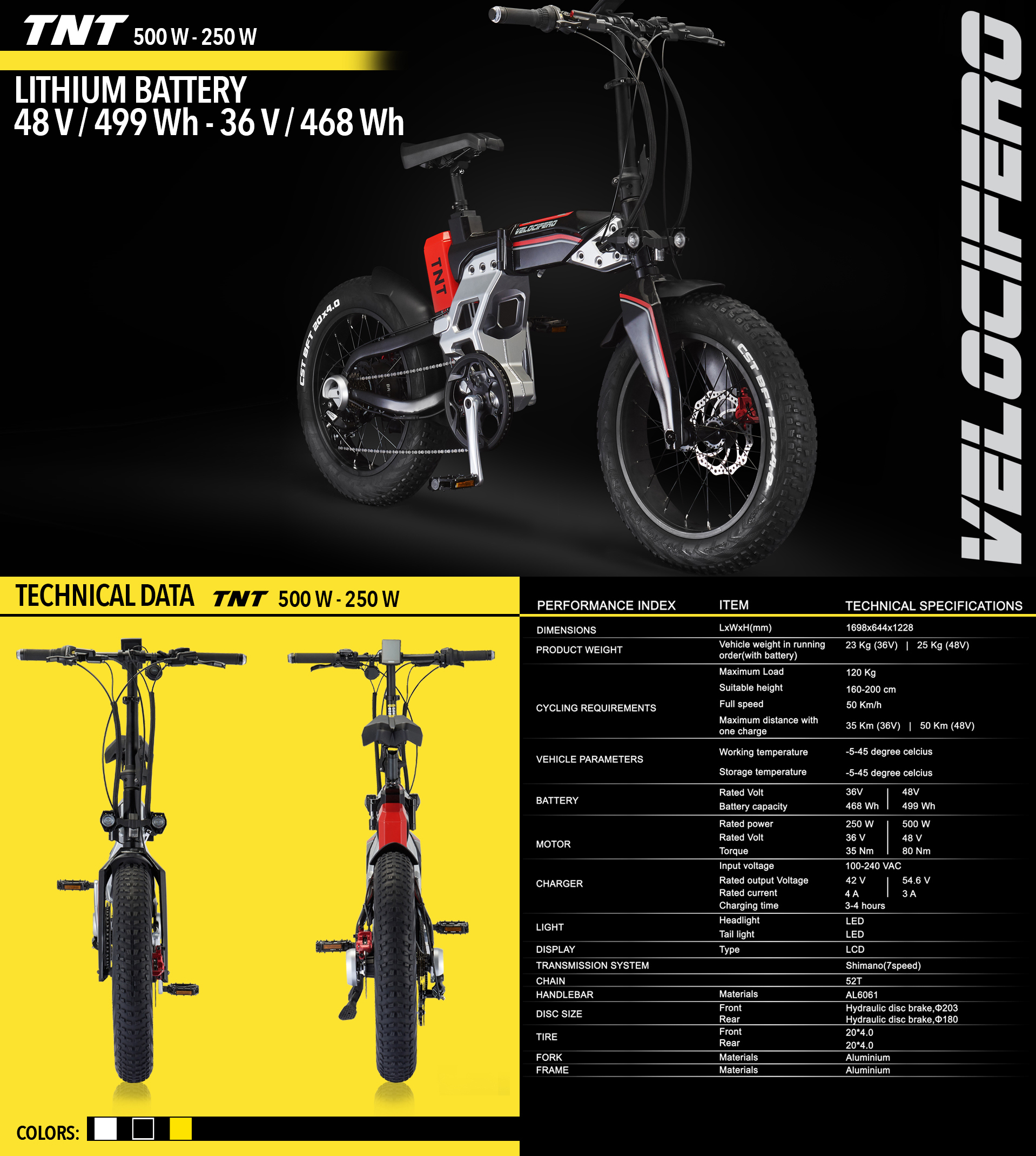 TNT Velocifero electric bike design 500W