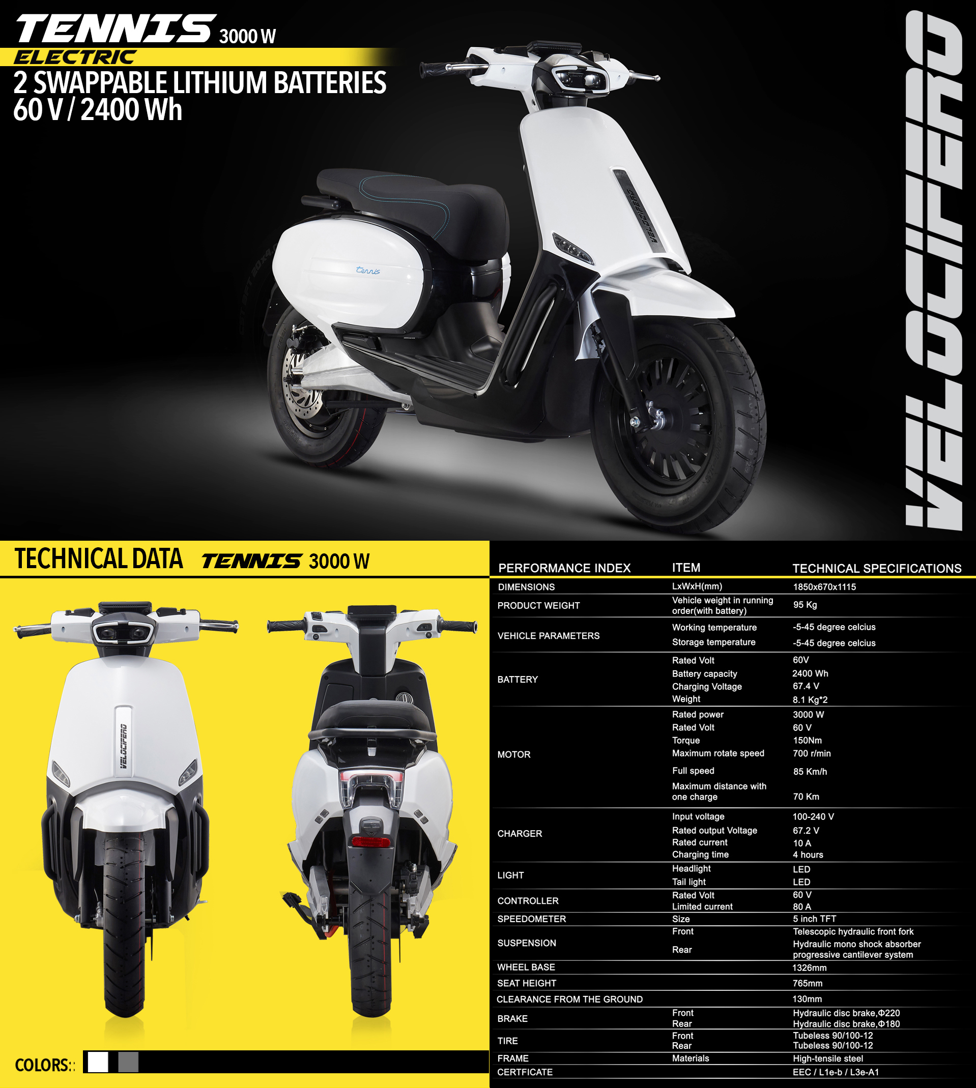 Tennis by Velocifero electric scooter 125 cc Tartarini Design